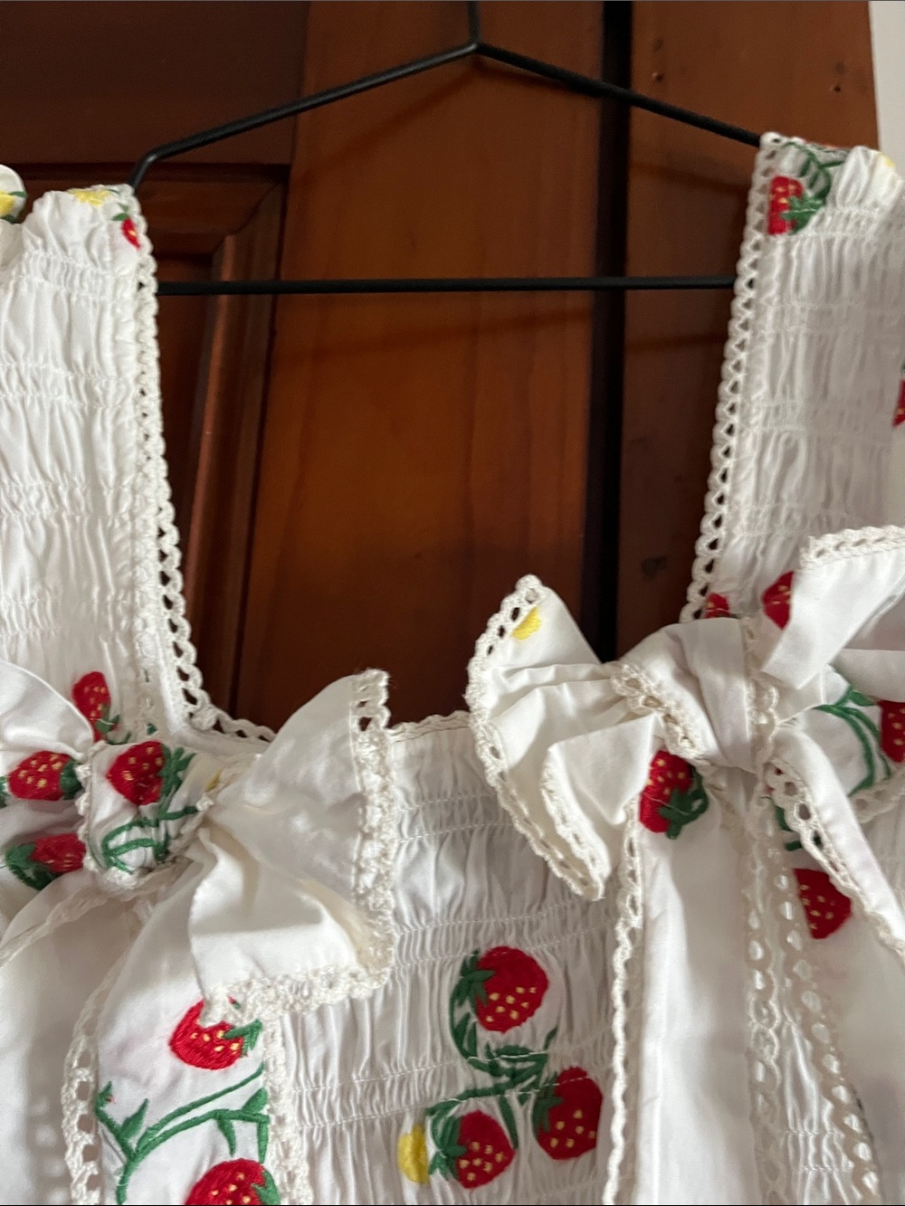 Damson Madder White Strawberry Embroidery Midi Dress with Puff Sleeves - Picture 12 of 16